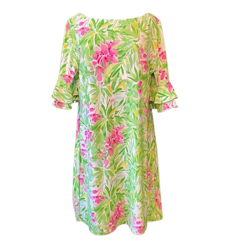 PAPPAGALLO Erika Bright Floral Lush Tropical Print Dress MED Resort Wear